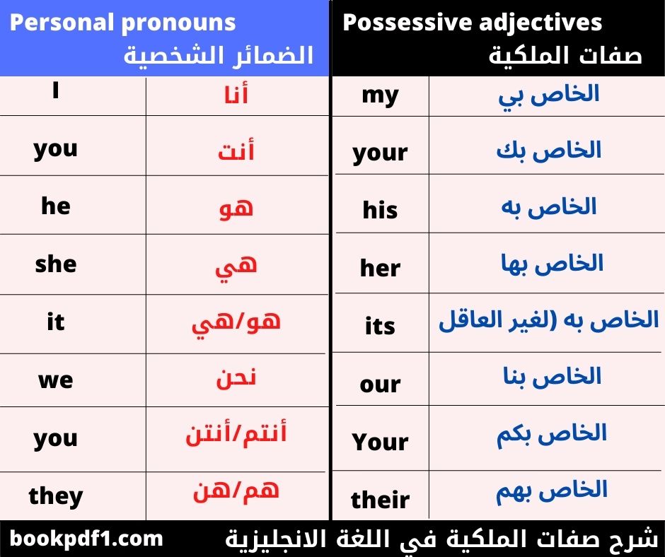 شرح صفات الملكية في اللغة الانجليزية The possessive adjectives