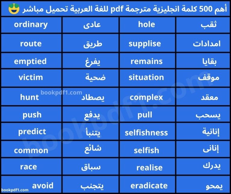 أهم 500 كلمة انجليزية مترجمة pdf للغة العربية تحميل مباشر