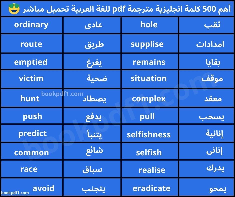 أهم 500 كلمة انجليزية مترجمة pdf للغة العربية تحميل مباشر